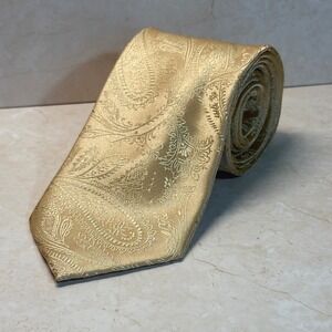 Vesuvio Napoli Gold Paisley Necktie Men's Dress Tie Formal Event Brocade Elegant
